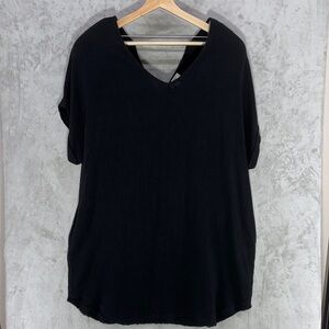 Umgee Linen Blend Tunic Coverup Frayed Hem V Neck Dress Size S